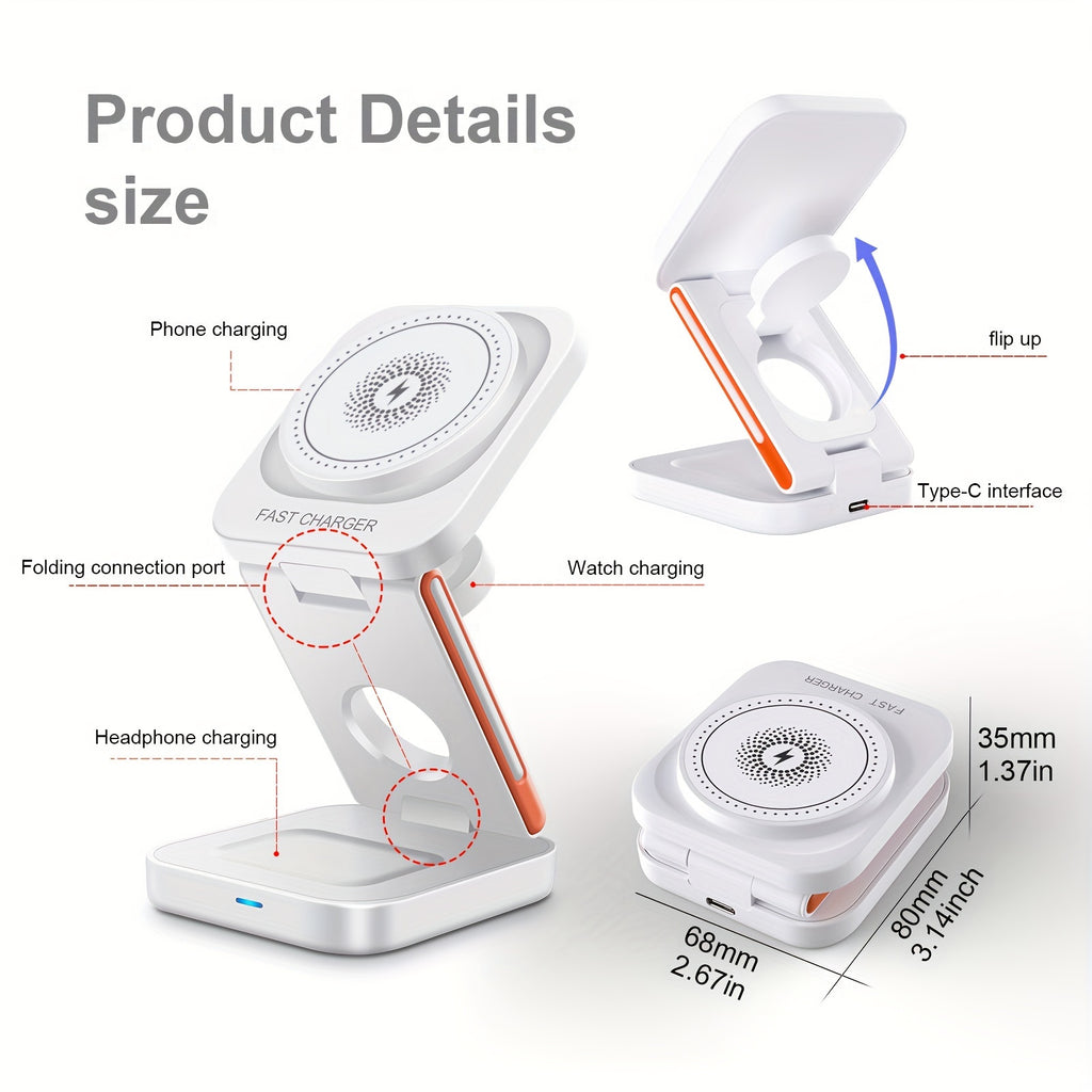 3 In 1 Magnetic Wireless Charger Stand 15W Fast Charger Dock For IPhone 15/15 Pro/15 Plus/15 Pro Max/14/13/12 Series Multiple Devices Foldable Magnetic Wireless Charging Station/Pad For IWatch Ultra/Ultra 2/SE/9/8/7/6/5/4/3/2
