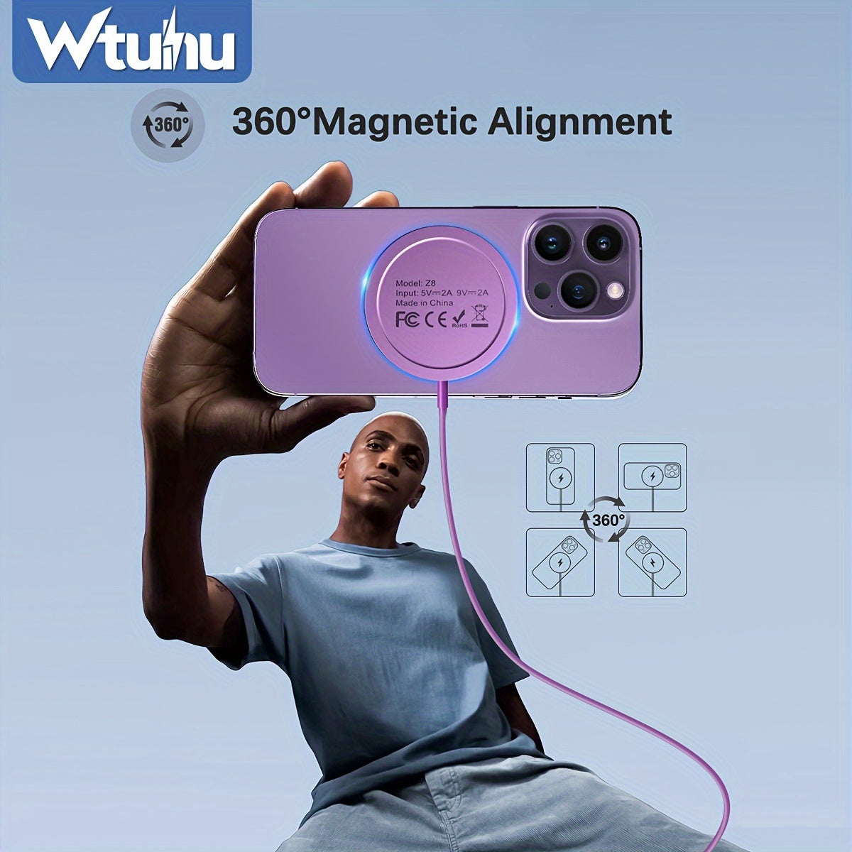 Magnetic Wireless Charger for iPhone 15/14/13/12 Series, AirPods 3/2/Pro - LED Magnet Pad With Dual Charging Ports