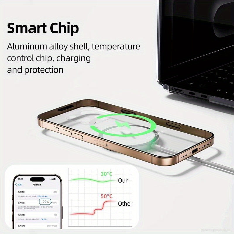 1pc PD 15W Magnetic Wireless Charger, USB-C Fast Charging Dock Station, 36V Max Power, No Battery, 30-50W Output, for iPhone 16 15 14 13 12 11 Pro Max X 8 Plus, with Quick Delivery