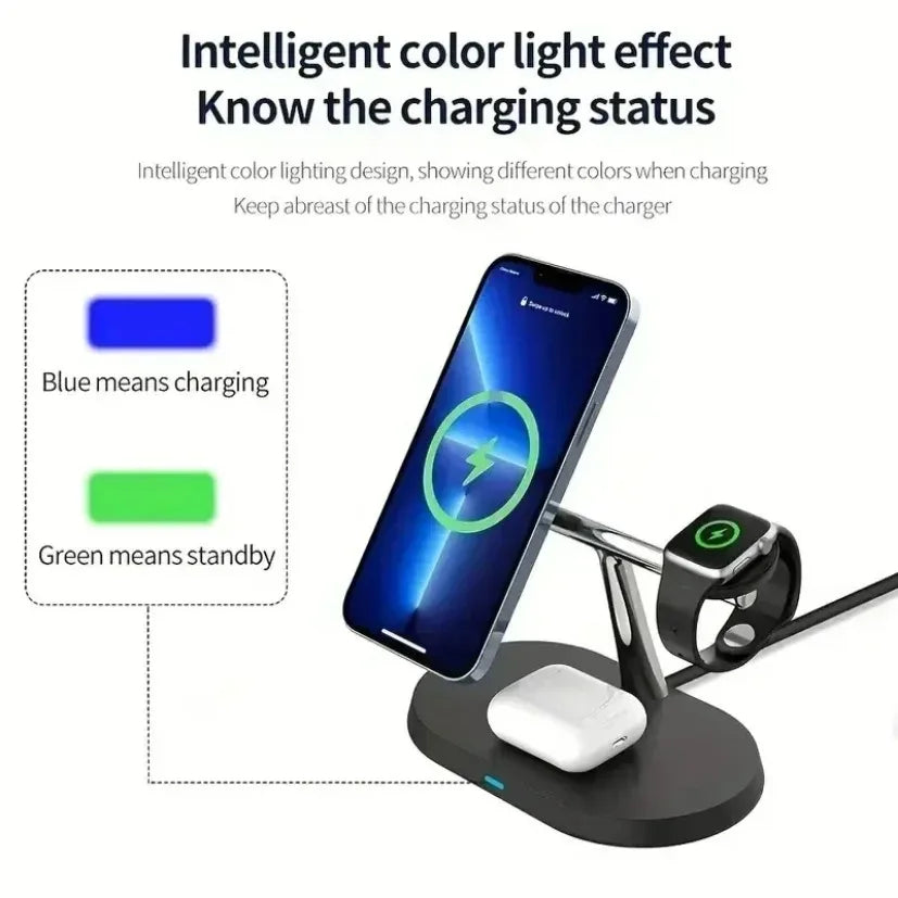 NEW Magnetic Wireless Charger Stand For iPhone 16 15 14 13 12 Pro iWatch 9 8 Airprods 3 In 1  Fast Charging Station