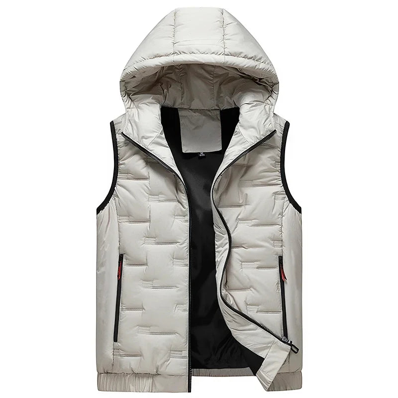 Men's Fall Winter Casual  Trendy Sleeveless Stand Collar multicolor Warm Hooded Vest Best Sellers