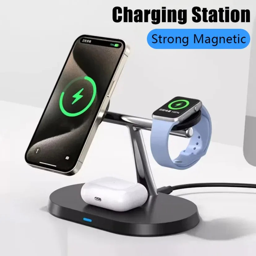 NEW Magnetic Wireless Charger Stand For iPhone 16 15 14 13 12 Pro iWatch 9 8 Airprods 3 In 1  Fast Charging Station